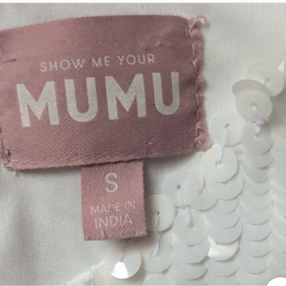 Show Me Your MuMu White Sequin Dress with Feather Cuffs - Picture 7 of 8